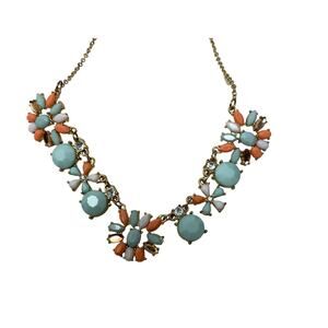 J. Crew Short Statement Necklace Turquoise Coral Gold Tone Chain